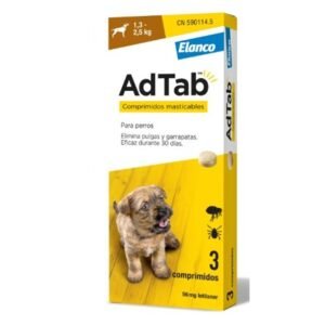 ELANCO ADTAB COMPRIMIDO ANTIPARASITARIO PERROS DE 1,3Kg-2,5Kg 56.25mg (3 comprimidos)