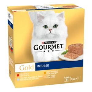 GOURMET GOLD MOUSSE PACK BUEY, PESCADO OCÉANO, PAVO E HÍGADO 8x85g