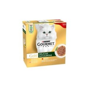 GOURMET GOLD DELICIAS SUCULENTAS PACK POLLO, BUEY, SALMÓN Y PESCADO DEL OCÉANO 8x85g