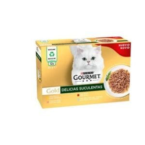 GOURMET GOLD DELICIAS SUCULENTAS PACK POLLO, BUEY, SALMÓN Y PESCADO DEL OCÉANO 12x85g