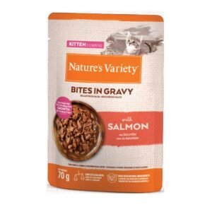 NATURE’S VARIETY CAT KITTEN BOCADITOS EN SALSA CON SALMÓN 70g (28uds./caja)