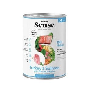 DIBAQ SENSE COMIDA HÚMEDA NO GRAIN DE SALMÓN Y PAVO PARA CACHORROS 380g - (12uds./caja)