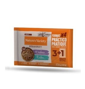 NATURE’S VARIETY CAT BOCADITOS EN SALSA FLOWPACK 2 CON PAVO Y 2 CON TUNA 85g (11uds./caja)